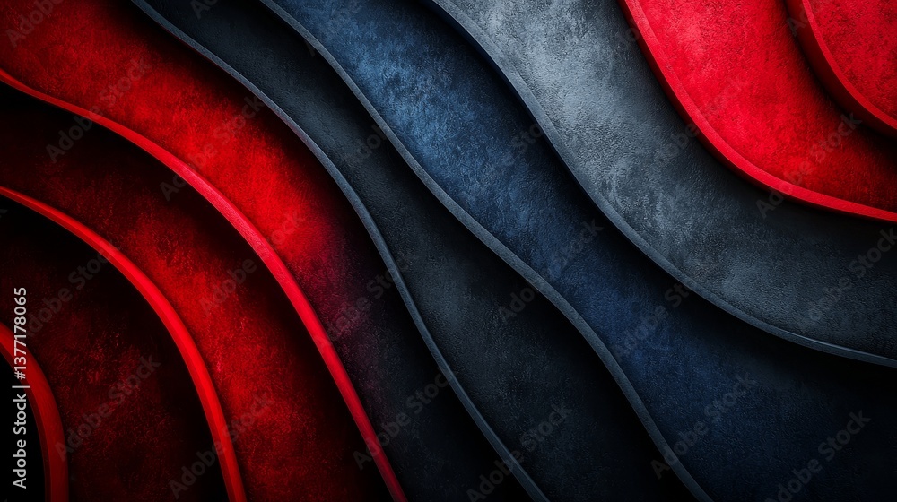 Poster abstract red and black curved layers with texture background design