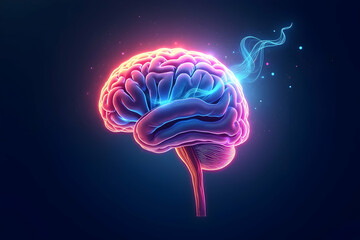 Vibrant digital illustration showcasing a glowing human brain surrounded by glowing energy trails and colorful particles, a futuristic vision of neurology