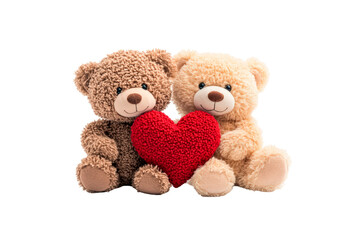 Fototapeta premium Cute teddy bears holding a red heart isolated on transparent background