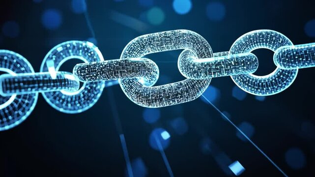 Blockchain Network: Illuminated chains interlock, symbolizing the decentralized and secure structure of digital finance, a powerful visual representation.