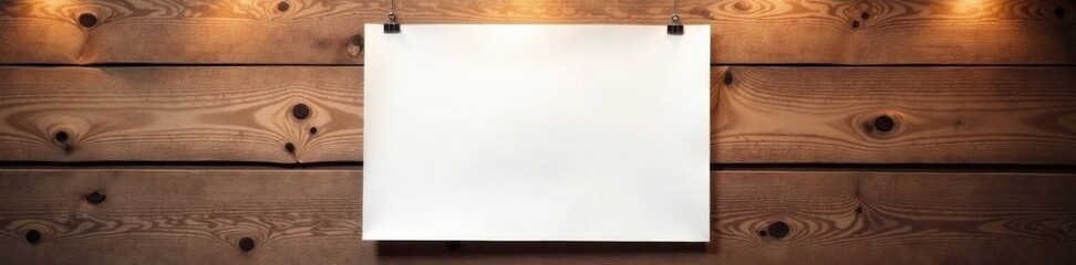 Obraz premium Wooden wall with metal clips displaying empty poster , blank space, home decor