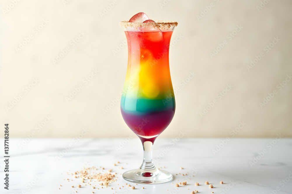 Poster visually stunning vertically layered slush drink displaying a spectrum of colors, garnished with fre