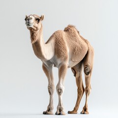 Obraz premium Majestic camel standing gracefully against a pure white background showcasing its soft fur and unique features