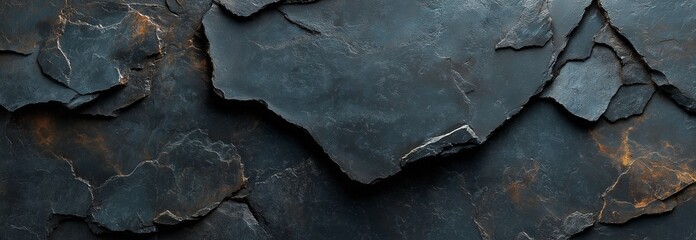 Fototapeta premium Dark slate rock with an irregular shape and rich texture
