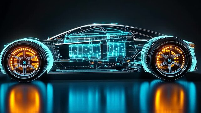 Futuristic Car Concept Design with Glowing Elements and Intricate Technical Details