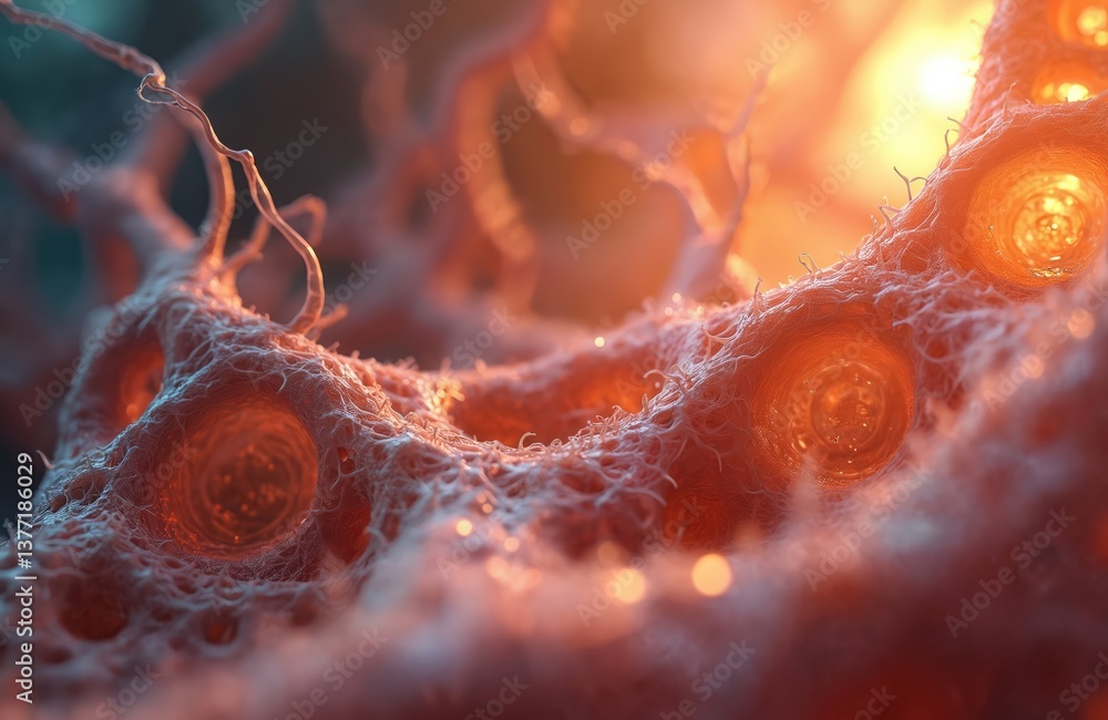 Poster macro shot of biological cell structure. microscopic view of anatomical tissue. scientific illustrat