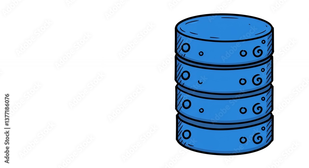 Poster blue database stack hand drawn illustration for technology or data concepts