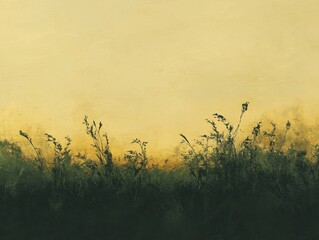 Expansive field of lush grass under a striking yellow sky creating a dreamy and surreal environment landscape