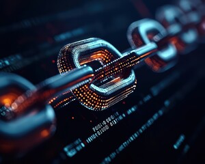 Fototapeta premium Business professional reviewing realtime supplier data on a blockchain ledger