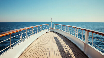 Ship bow deck, ocean view, sunny day.