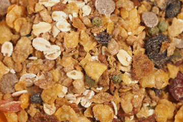 Colorful mix of granola and cereals in a bowl