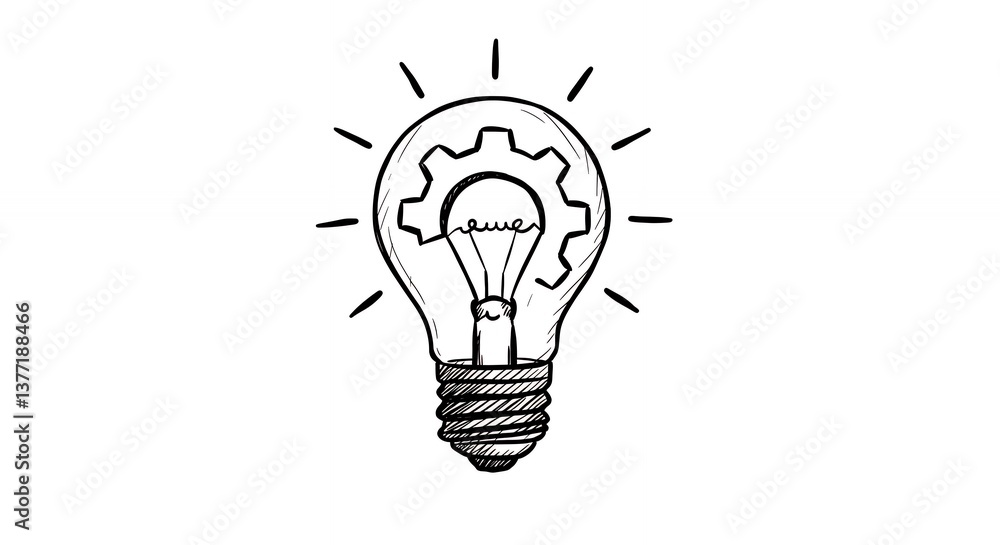 Poster lightbulb with gear sketch showing innovation and mechanical idea generation