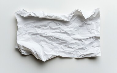 Obraz premium Close-up view of a crumpled piece of white paper on a light gray background. The texture is rough and uneven, showing deep creases and folds. The lighting is soft and even, creating subtle shadows