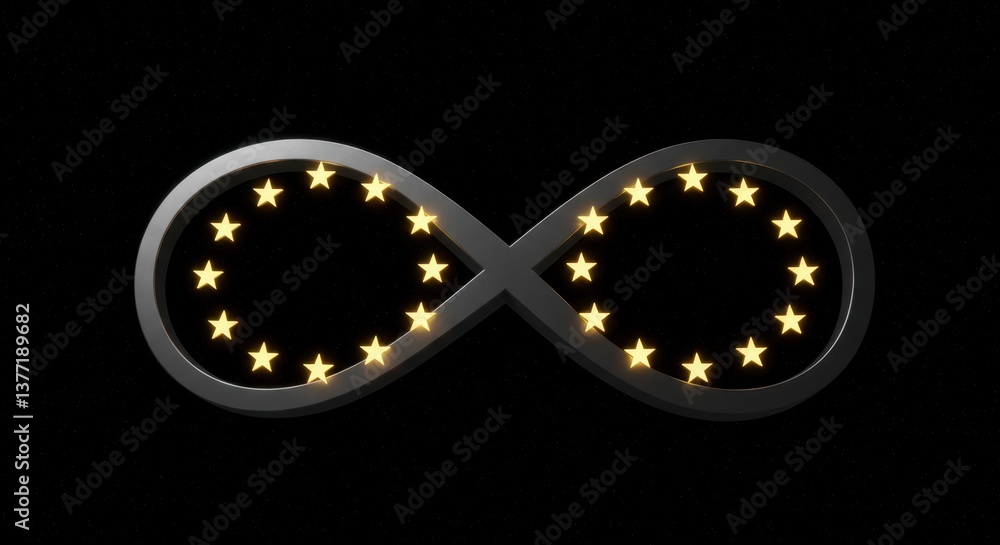 Poster endless european union symbol: a 3d render of the eu flag's stars in an infinity loop design