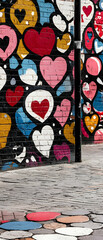 Colorful Heart Graffiti on Brick Wall