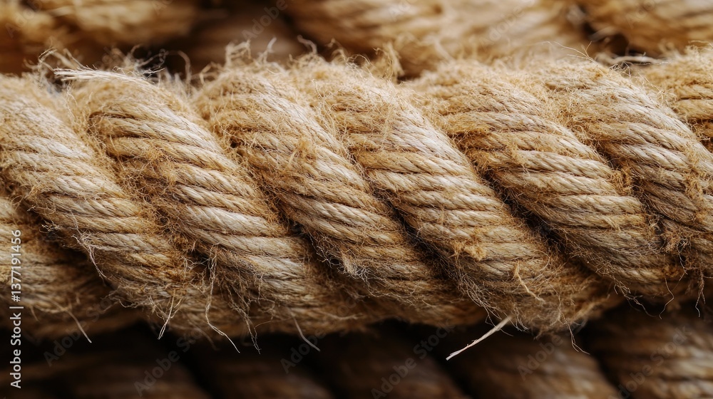 Poster a close-up shot of worn and fraying rope, showing detailed textures of the fibers unraveling, captur