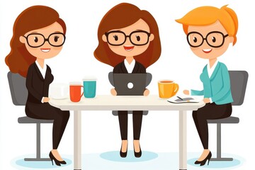 Obraz premium Three Businesswomen Collaborating at a Table During an Office Meeting
