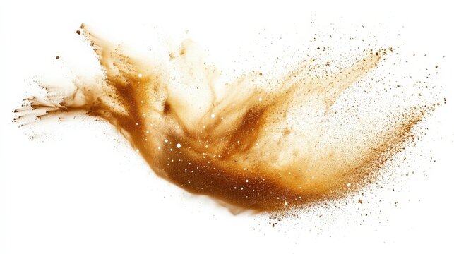 Explosive Brown Dust Dispersion on White Background
