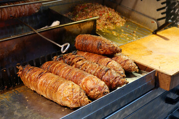 Grilled Lamb Offal Street Food Displayed on a Hot Grill for Cooking