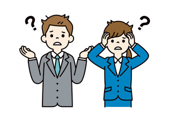 唖然とする、若い男女の会社員のベクターイラスト素材＿＿線の編集可能＿カラー