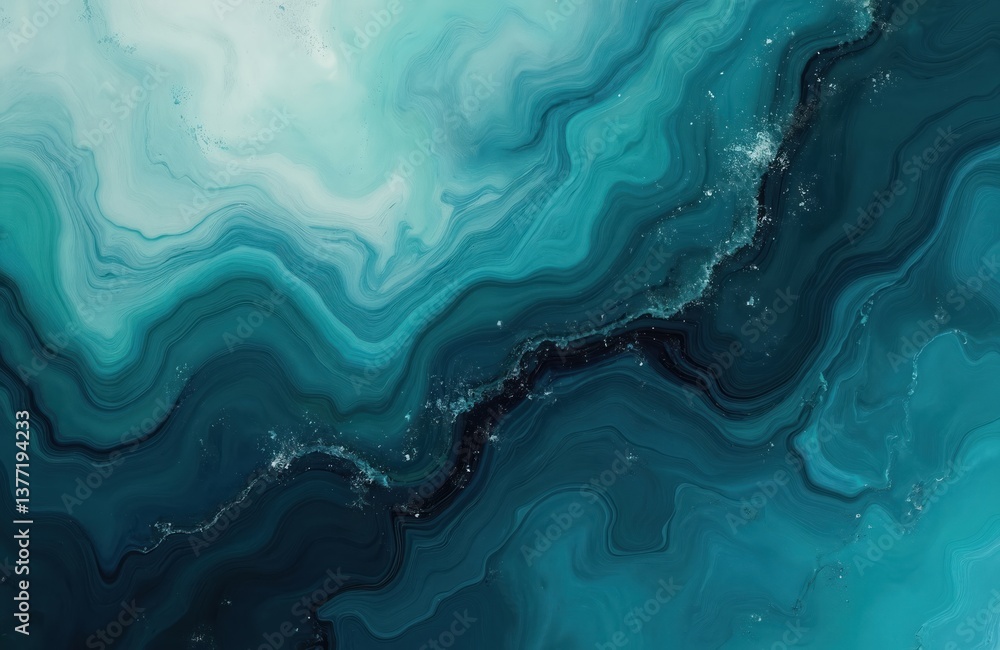 Poster abstract teal blue, green marble background liquid texture. swirls, waves, patterns create visual in