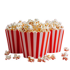 Popcorn box. Red and white striped buckets of popcorn on red background. Cinema and entertainment concept