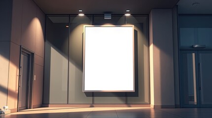 Blank poster on a wall with spotlights in a corridor