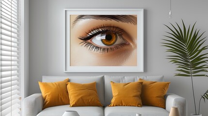 Close up of a Woman's Brown Eye Art Print in Modern Living Room Decor