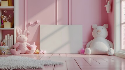 Little Girl's Pink Room Decor Mockup Blank Canvas with Cute Toys