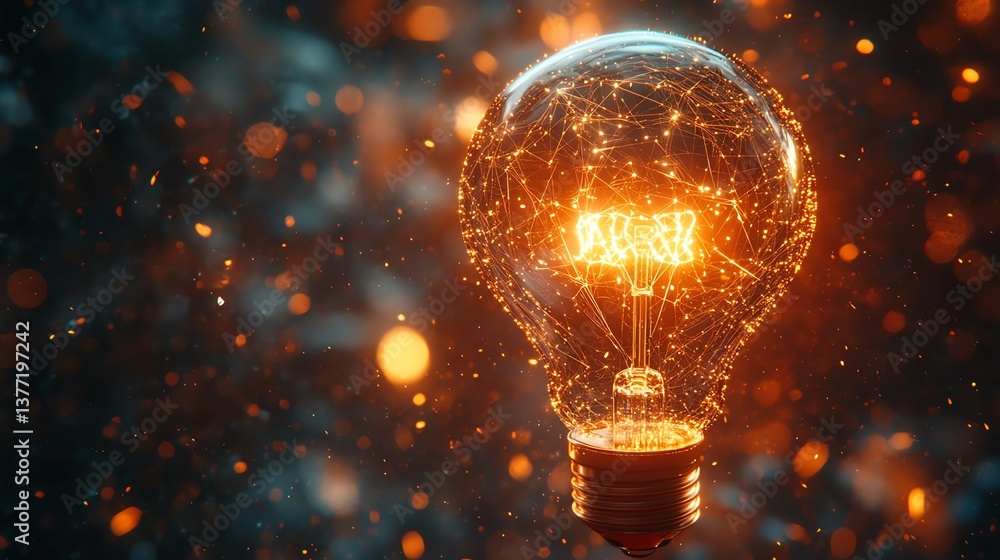 Leinwandbilder A dynamic fusion of a brain and light bulb, surrounded by digital data streams and AI neural networks, showcasing the power of creative innovation, ultrarealistic 8K render