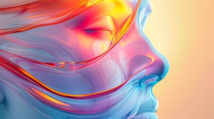 Abstract Colorful Fluid Art Serene Female Face Profile in Vibrant Hues