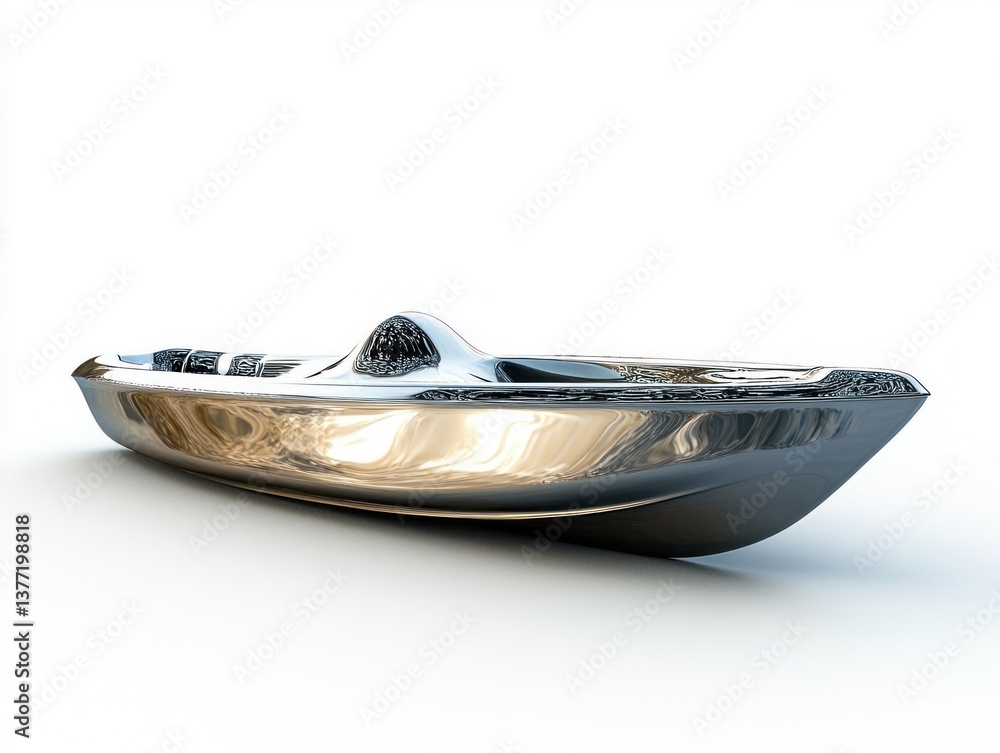 Poster sleek 3d render of a modern boat design with shiny metallic finish and smooth curves for artistic in