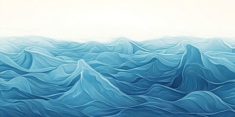 Obraz premium Abstract blue ocean waves in surreal landscape painting