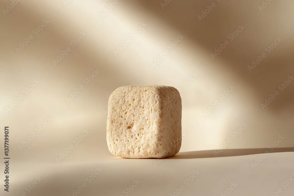 Poster a single stone cube object shown on a light background