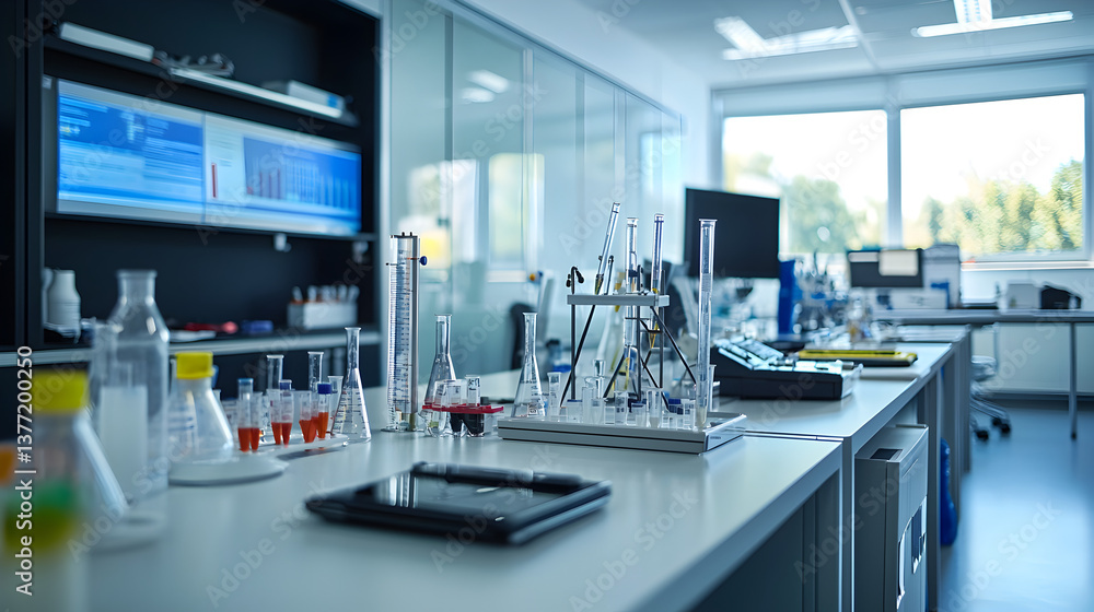Poster demonstration room setup tech environment photostock laboratory view innovative science display