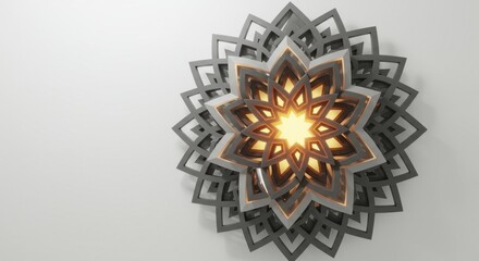 Intricate Grey and Gold Islamic Mandala Design  Elegant 3D Rendered Festive Ornament