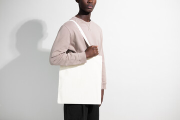 Minimalist tote bag mockup on model