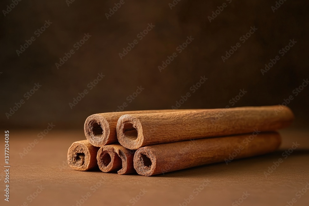 Poster close up view of several fragrant cinnamon sticks in a group