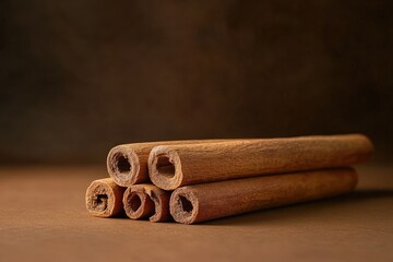 Close up view of several fragrant cinnamon sticks in a group