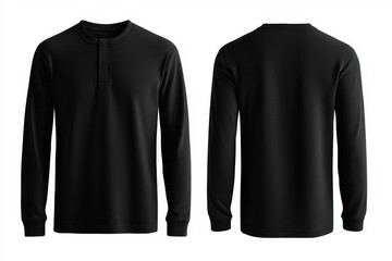Modern black long-sleeve Henley shirt showcased without a mannequin