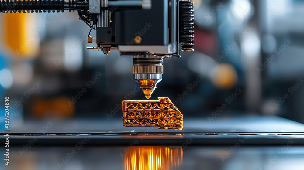 Poster 3d printer meticulously creates complex geometric object, showcasing advanced technology and precisi
