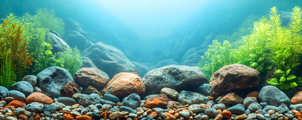 Underwater Rocks and Plants Illustration