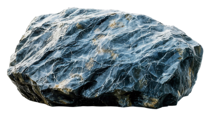 isolated blue rock with marble veins on transparent background