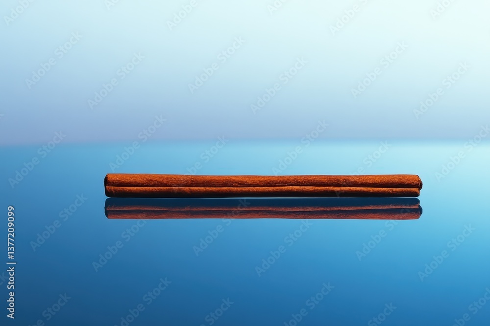 Poster a single cinnamon stick floating with its own watery reflection