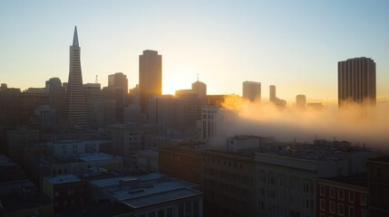 Fototapeta premium San Francisco Skyline Sunrise Fog