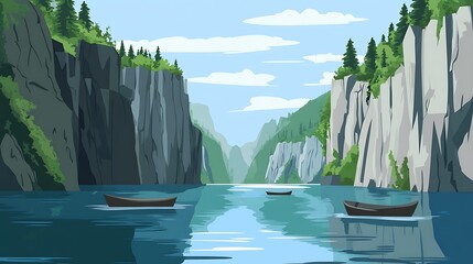 Calm River Gorge Landscape.