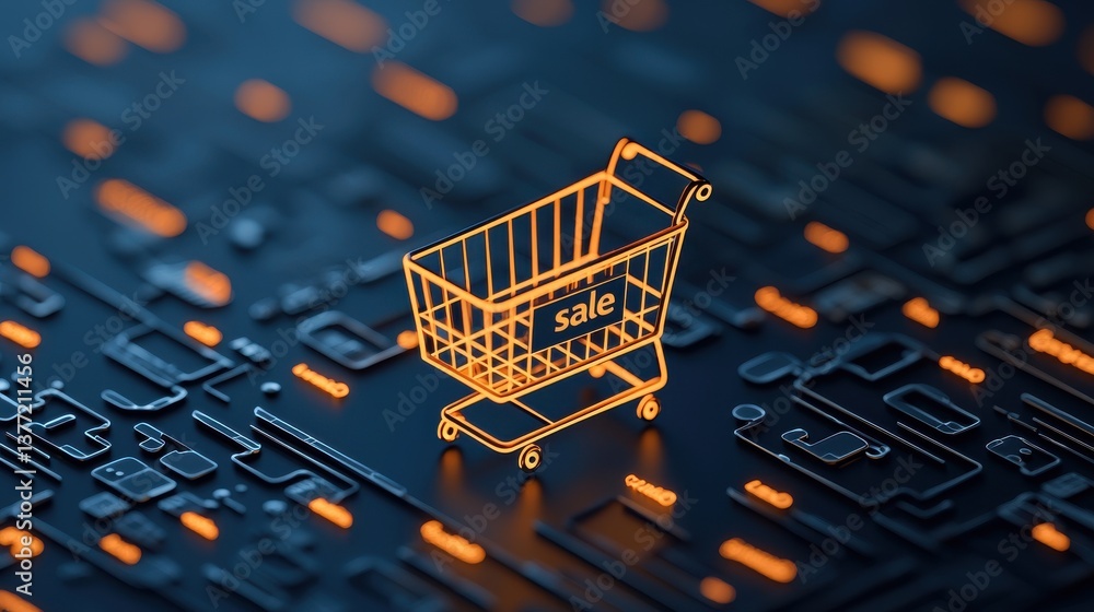 Aufkleber a digital shopping cart icon on a computer keyboard symbolizing the convenience and growth of online