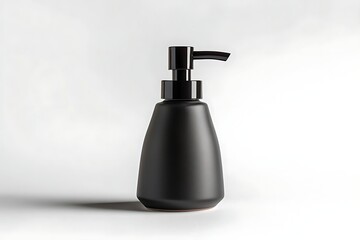 Obraz premium Matte black soap dispenser on white background for clean and modern bathroom aesthetic