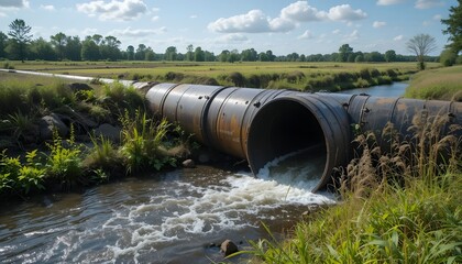 Polluted Water Entering a Natural River from an Industrial Drainage Pipe