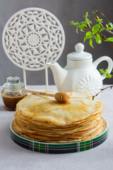 Hot pancakes are prepared for breakfast